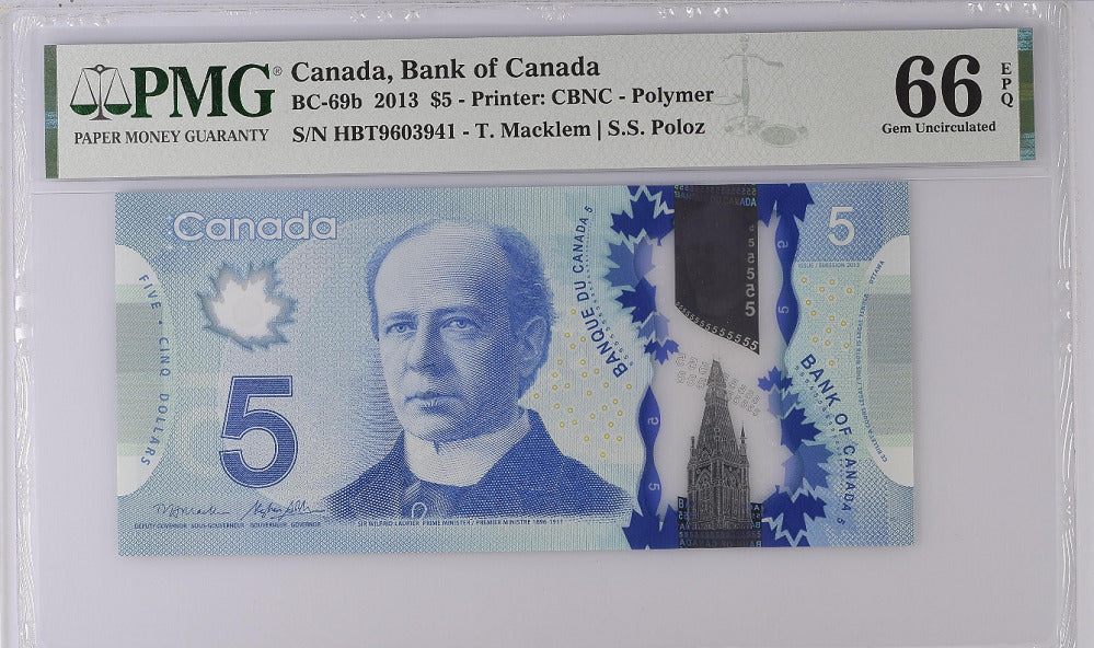 Canada 5 Dollars 2013 P BC-69 b Gem UNC PMG 66 EPQ
