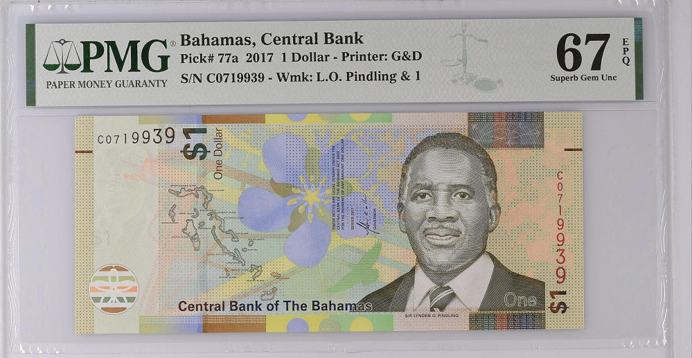 Bahamas 1 Dollar 2017 P 77 a Superb GEM UNC PMG 67 EPQ