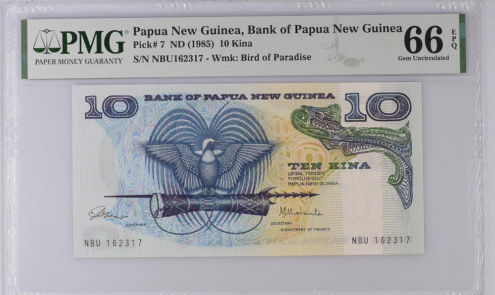 Papua New Guinea 10 Kina ND 1985 P 7 GEM UNC PMG 66 EPQ Top Pop