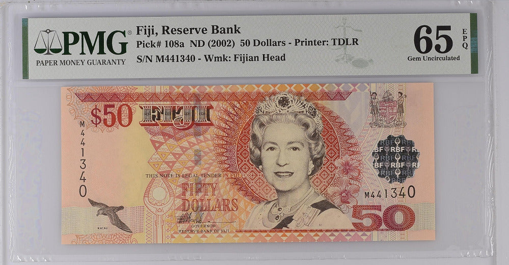 Fiji 50 Dollars ND 2002 P 108 a Gem UNC PMG 65 EPQ