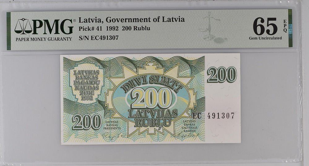 Latvia 200 Rublis 1992 P 41 Gem UNC PMG 65 EPQ