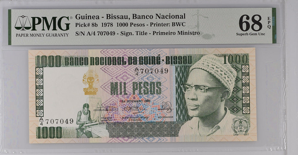 Guinea Bissau 1000 Pesos 1978 P 8 b Superb Gem UNC PMG 68 EPQ Top Pop