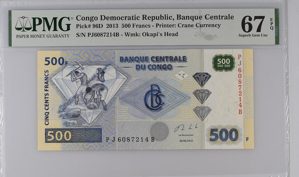 Congo 500 Francs 2013 P 96 d  Superb Gem UNC PMG 67 EPQ