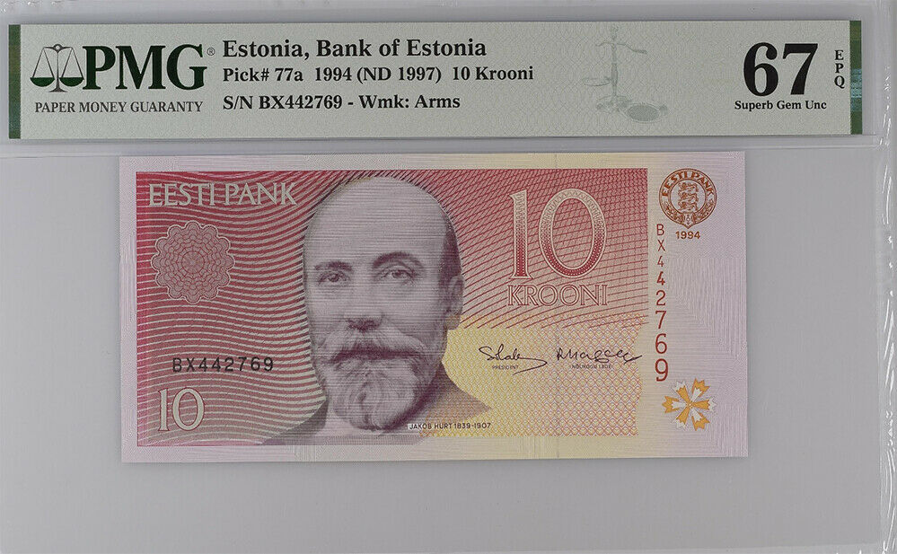 Estonia 10 Krooni 1994 ND 1997 P 77 a Superb Gem UNC PMG 67 EPQ