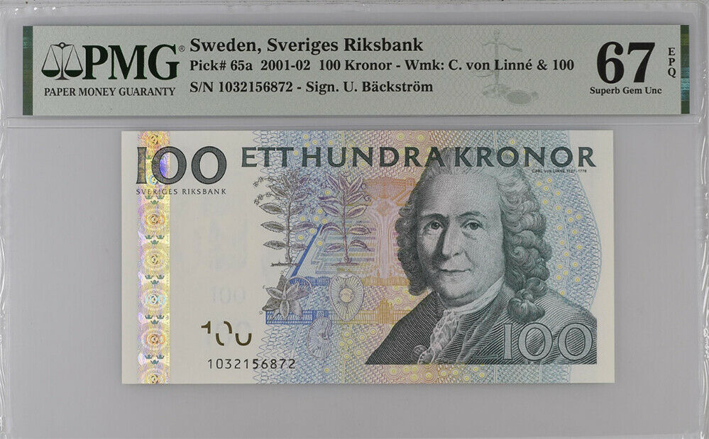 Sweden 100 Kronor 2001/2002 P 65 a Superb Gem UNC PMG 67 EPQ