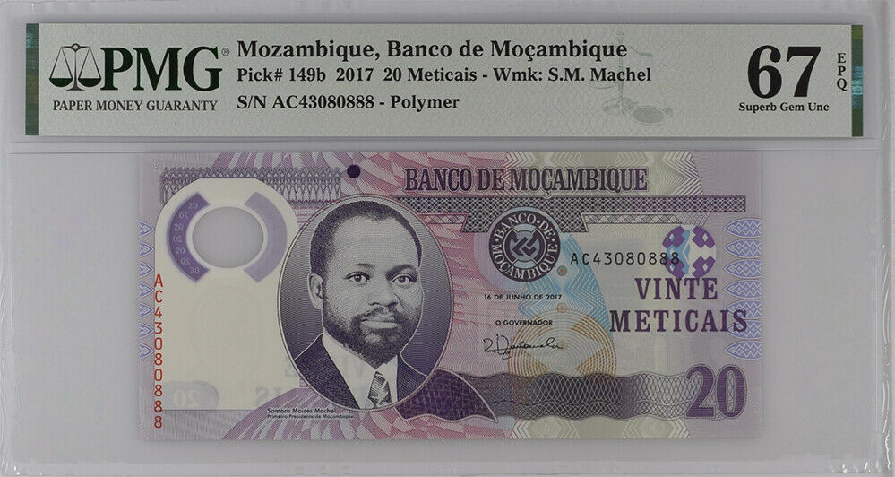 Mozambique 20 Meticais ND 2017 P 149 b Superb GEM UNC PMG 67 EPQ