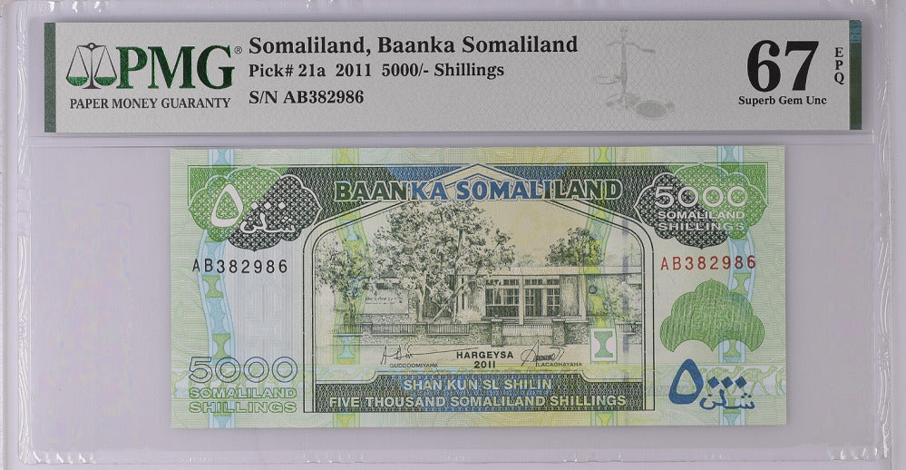 Somaliland 5000 Shillings 2011 P 21 a Superb Gem PMG 67 EPQ