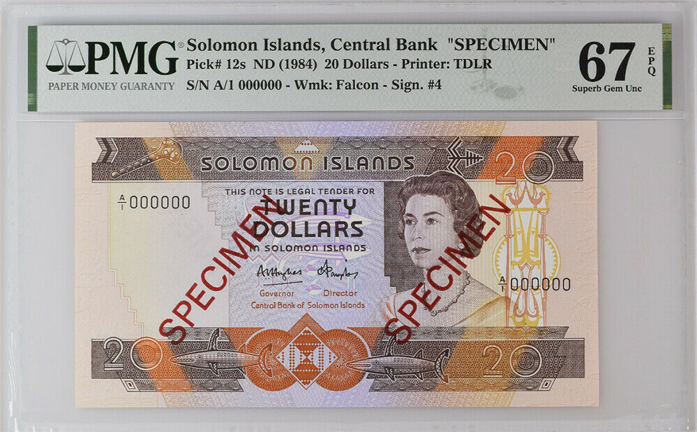 Solomon Islands 20 Dollars ND 1984 P 12 SPECIMEN Superb Gem UNC PMG 67 EPQ