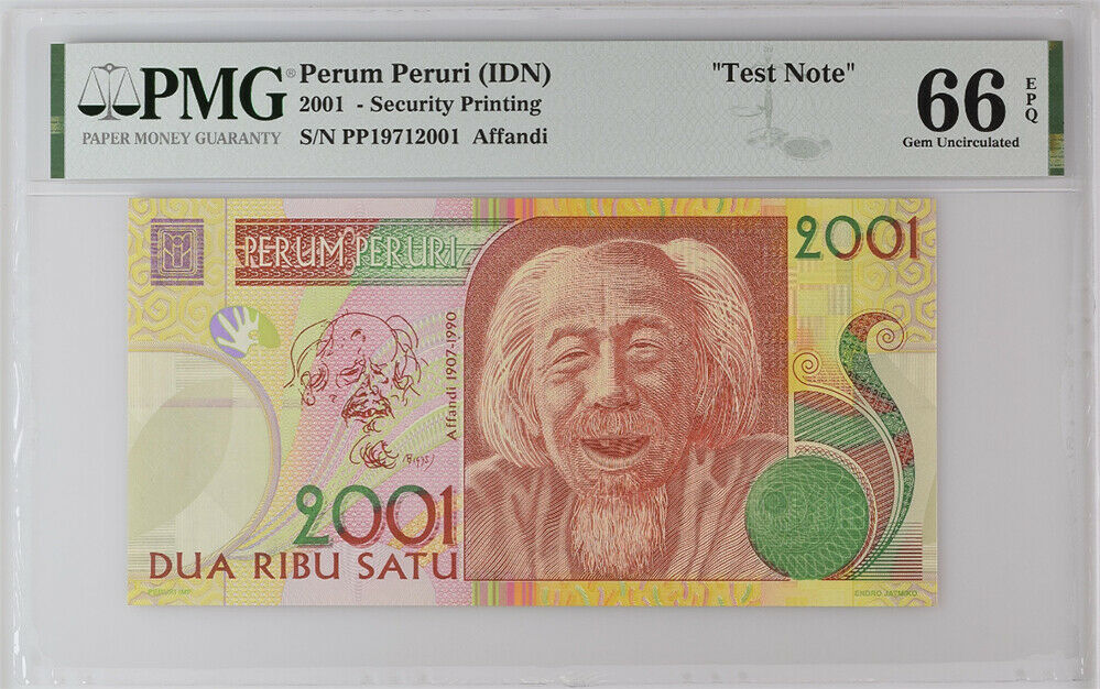 Indonesia Test Note Perum Peruri Affandi 2001 Specimen Gem UNC PMG 66 EPQ