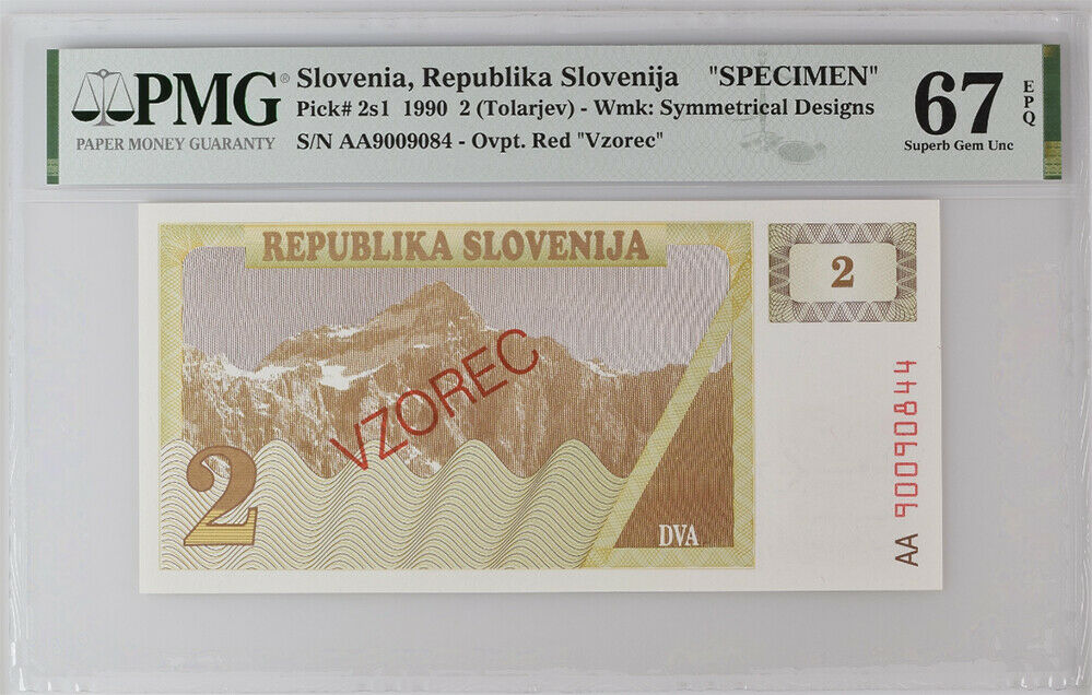 Slovenia 2 Tolarjev 1990 P 2 s1 Specimen Superb GEM UNC PMG 67 EPQ