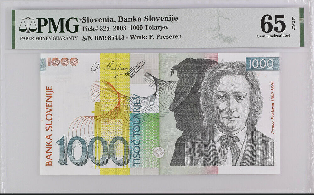 Slovenia 1000 Tolarjev 2003 P 32 a Gem UNC PMG 65 EPQ