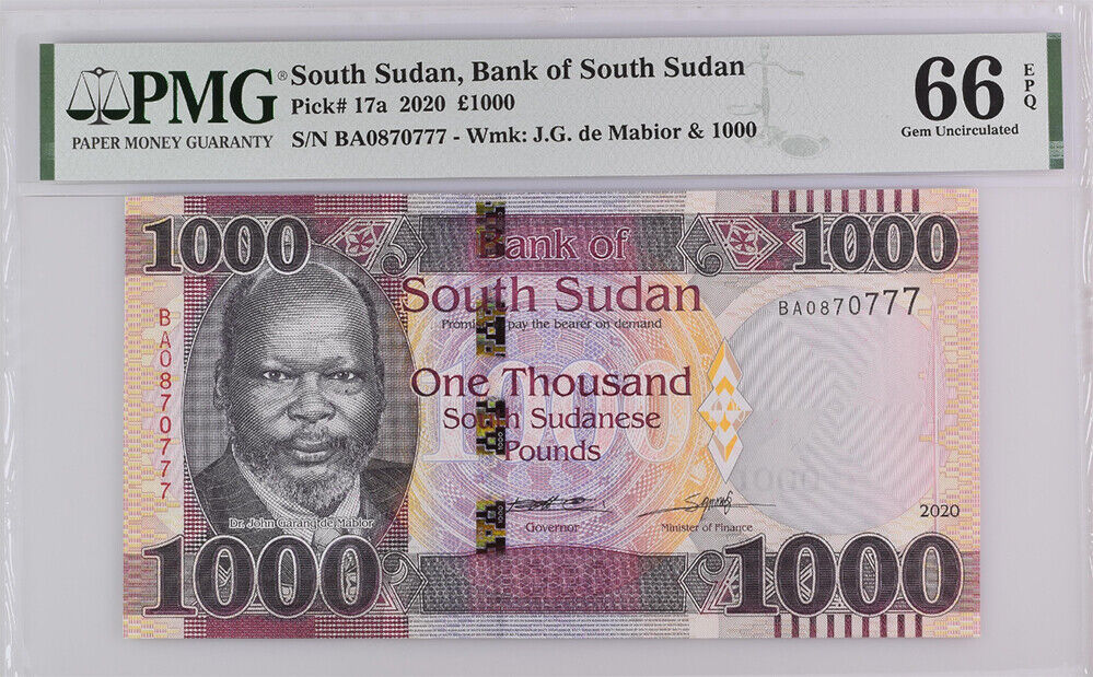 South Sudan 1000 Pounds 2020 P 17 a Gem UNC PMG 66 EPQ