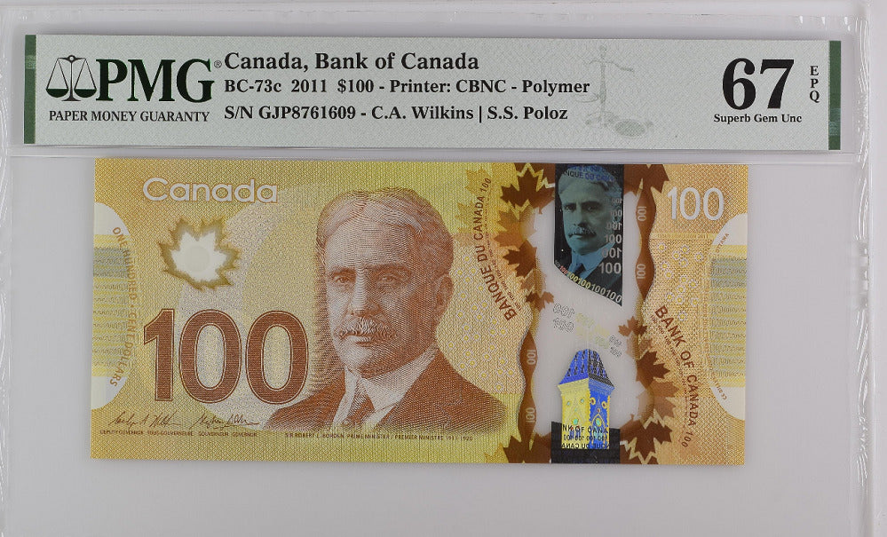 Canada 100 Dollars 2011 P 110 Wilkins Poloz Superb Gem UNC PMG 67 EPQ