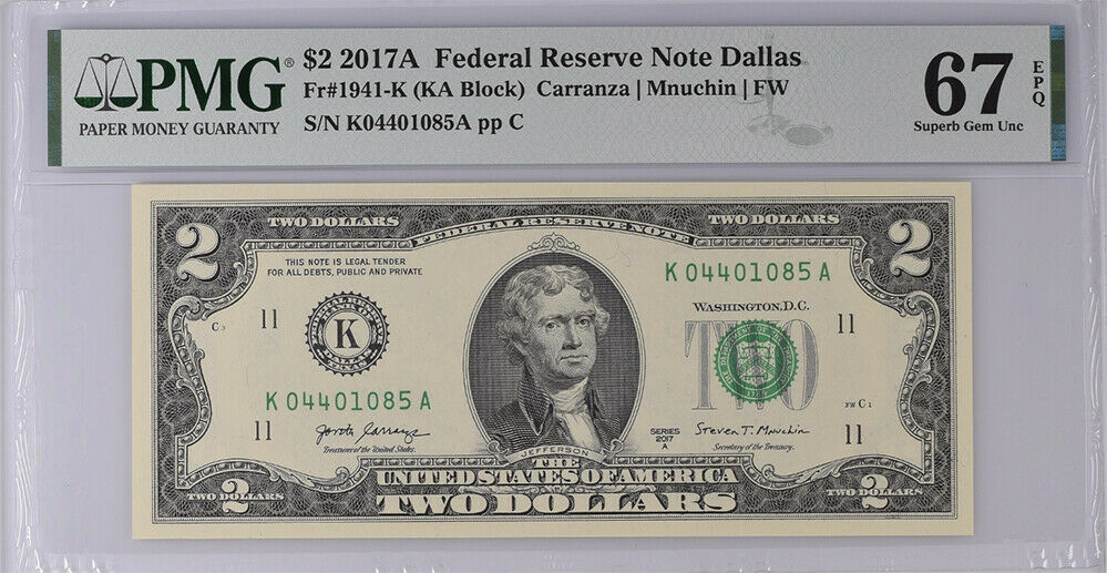United States 2 Dollars USA 2017A K Dallas P new Superb Gem UNC PMG 67 EPQ