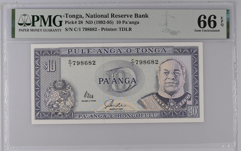 Tonga 10 Paanga 1992/1995 P 28 Gem UNC PMG 66 EPQ