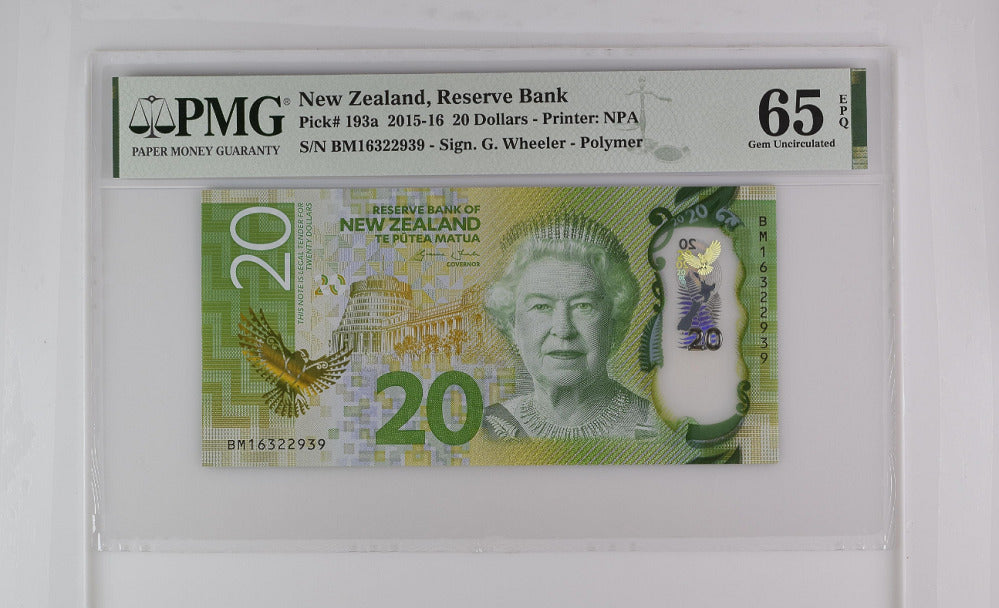 New Zealand 20 Dollars 2015/2016 P 193 a GEM PMG 65 EPQ