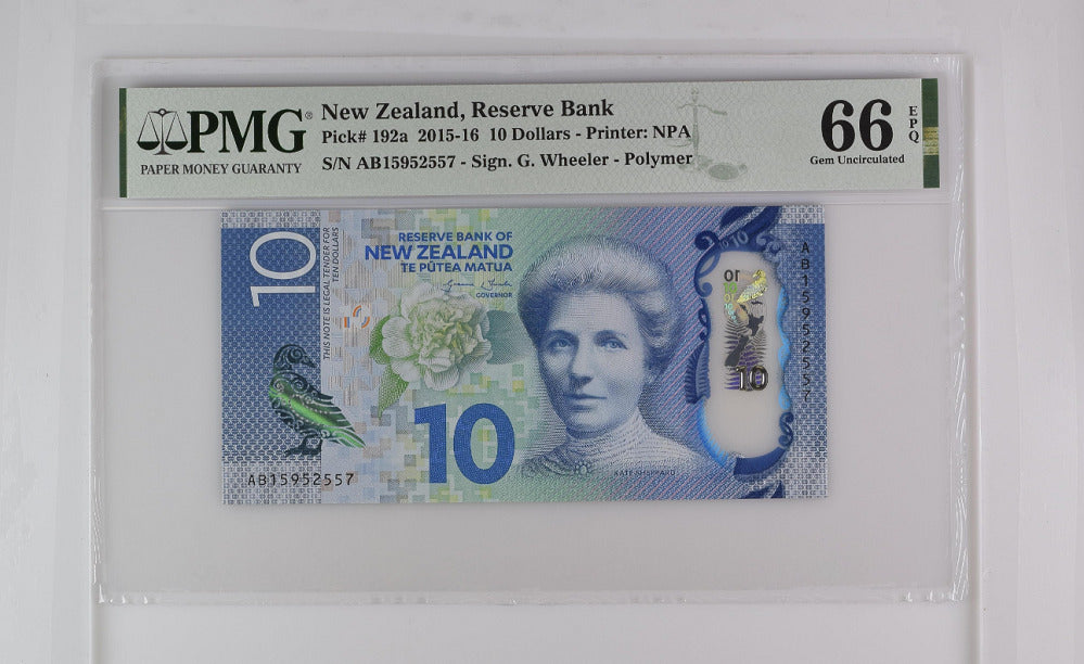 New Zealand 10 Dollars 2015/2016 P 192 a Gem UNC PMG 66 EPQ