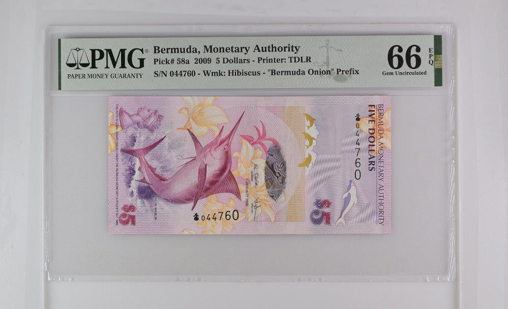 Bermuda 5 Dollars 2009 P 58 a GEM UNC PMG 66 EPQ