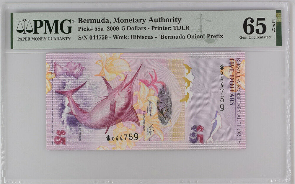 Bermuda 5 Dollars 2009 P 58 a GEM UNC PMG 65 EPQ