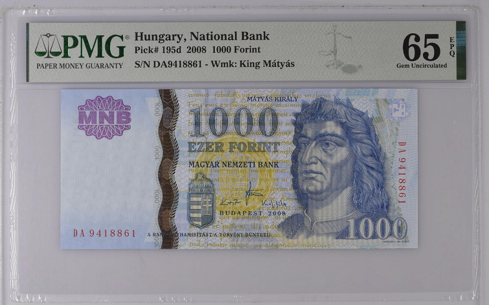 Hungary 1000 Forint 2008 P 195 d Gem UNC PMG 65 EPQ