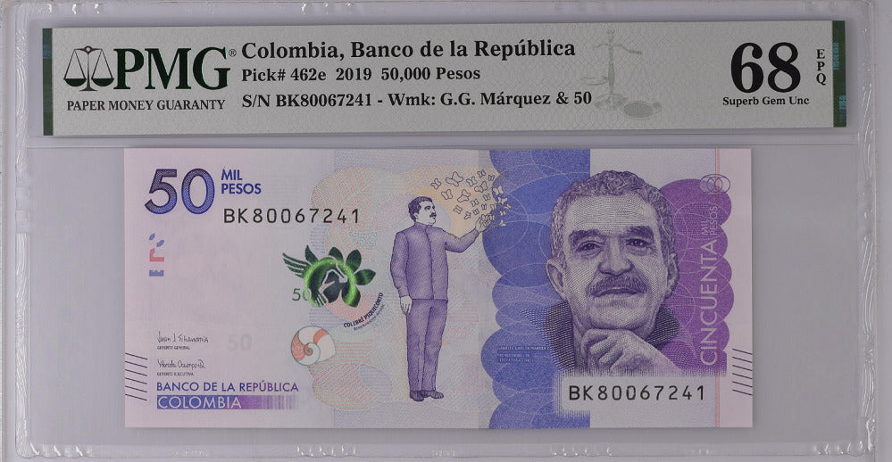 Colombia 50000 Pesos 2019 P 462 e Superb Gem UNC PMG 68 EPQ