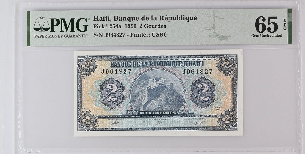 Haiti 2 Gourdes 1990 P 254 a Gem UNC PMG 65 EPQ Top Pop
