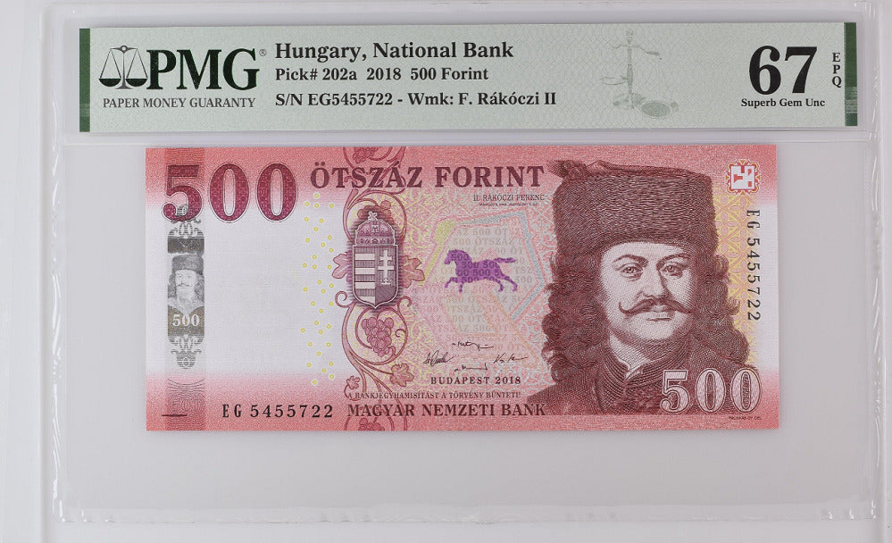 Hungary 500 Forint 2018 P 202 a Superb Gem UNC PMG 67 EPQ