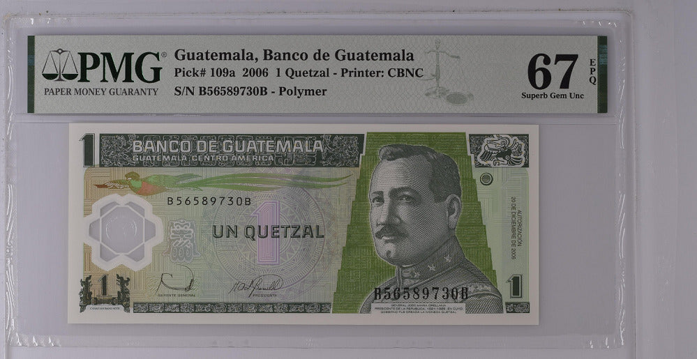 Guatemala 1 Quetzal 2006 P 109 a Superb Gem UNC PMG 67 EPQ Top Pop