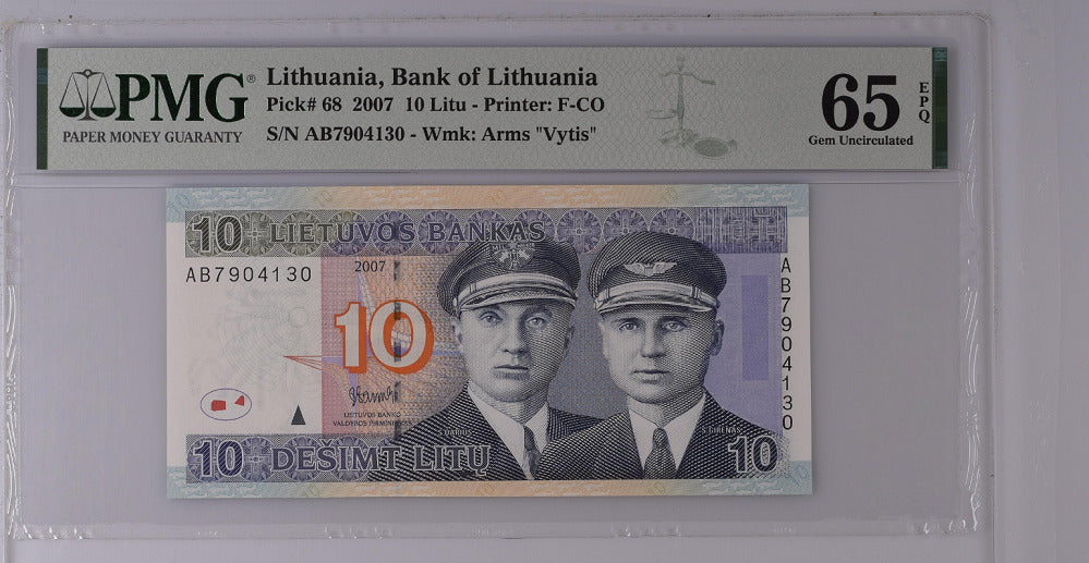 Lithuania 10 Litu 2007 P 68 Gem UNC PMG 65 EPQ