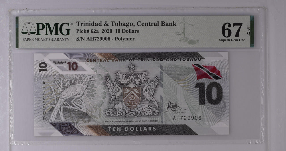 Trinidad & Tobago 10 Dollars 2020 P 62 a Superb Gem UNC PMG 67 EPQ