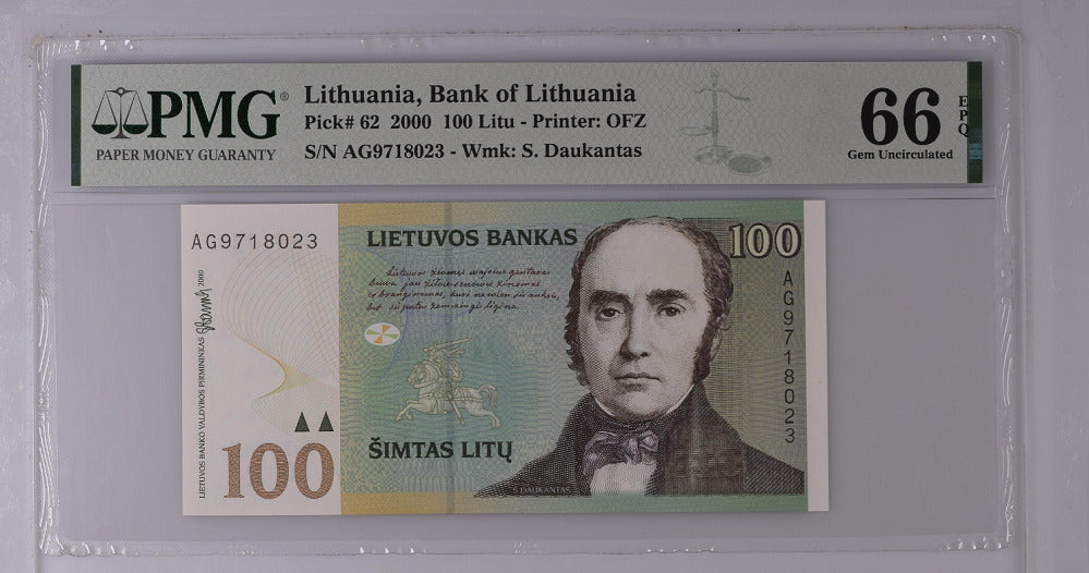 Lithuania 100 Litu 2000 P 62 Gem UNC PMG 66 EPQ