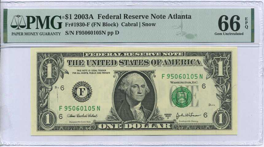 United States 1 Dollar USA 2003A P 515 F Atlanta GEM UNC PMG 66 EPQ
