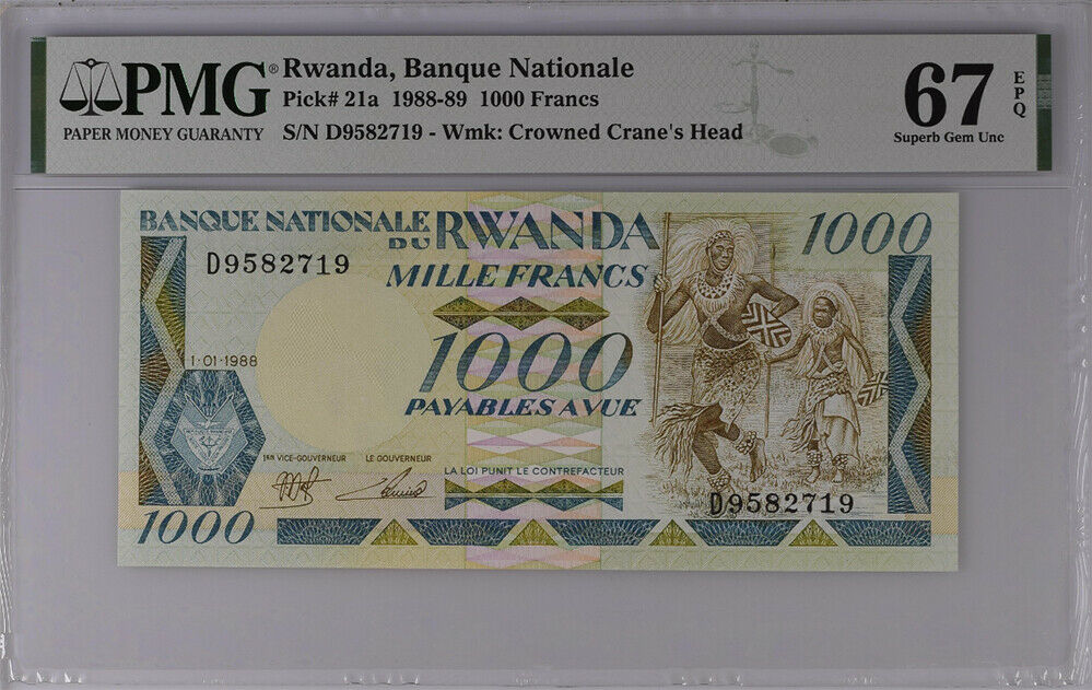 Rwanda 1000 Francs 1988/1989 P 21 a Superb Gem UNC PMG 67 EPQ