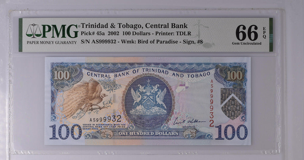 Trinidad & Tobago 100 Dollars 2002 P 45 a Gem UNC PMG 66 EPQ