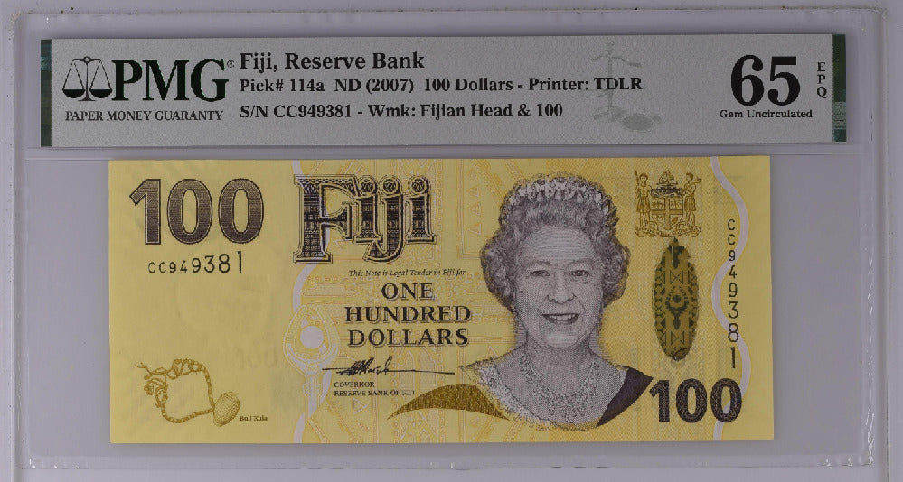 Fiji 100 Dollars ND 2007 P 114 a Gem UNC PMG 65 EPQ
