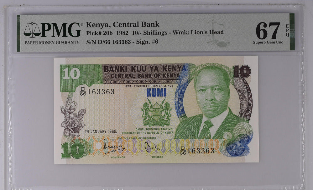 Kenya 10 Shillings 1982 P 20 b Superb GEM UNC PMG 67 EPQ