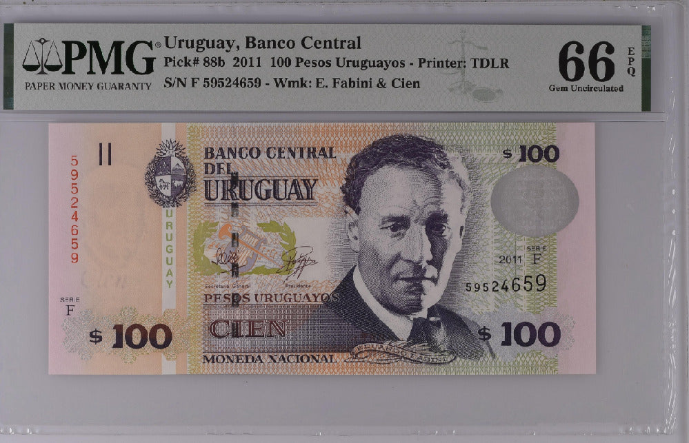 Uruguay 100 Pesos 2011 P 88 b Gem UNC PMG 66 EPQ New Label