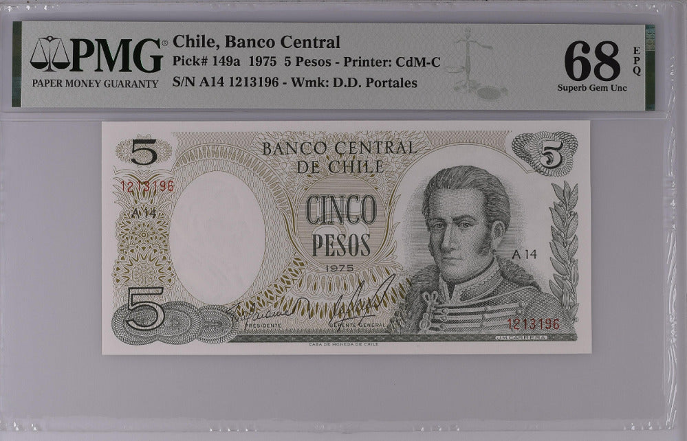 Chile 5 Pesos 1975 P 149 a Superb Gem UNC PMG 68 EPQ Top Pop