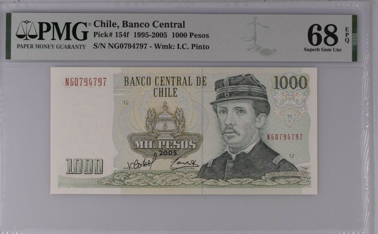 Chile 1000 Pesos 2005 P 154 f Superb Gem UNC PMG 68 EPQ TOP POP
