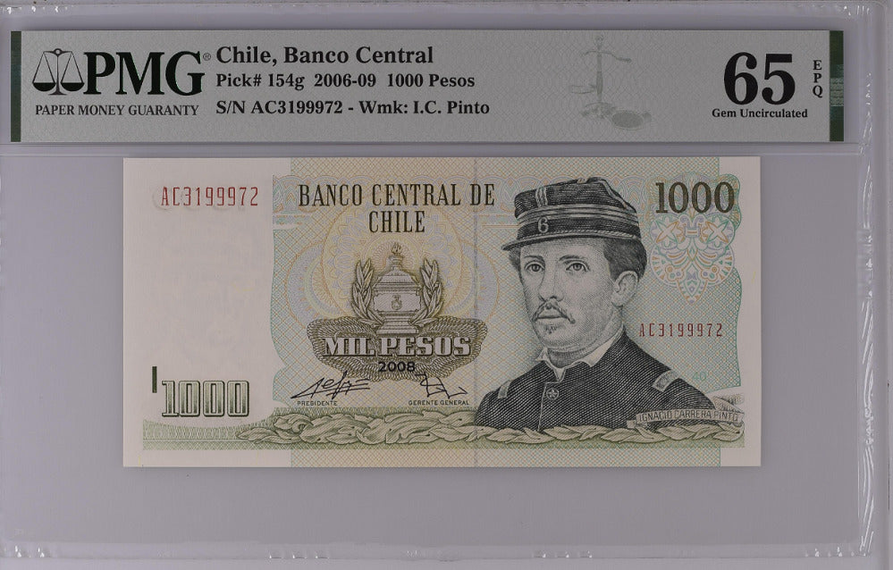 Chile 1000 Pesos 2006/2009 P 154 g GEM UNC PMG 65 EPQ