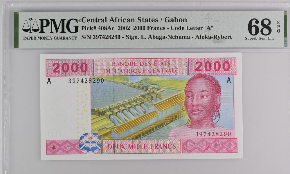 Central African States Gabon 2000 Francs 2002 P 408Ac Superb Gem UNC PMG 68 EPQ