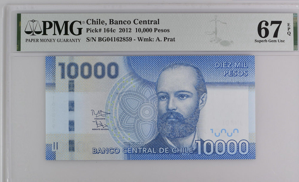Chile 10000 Pesos 2012 P 164 c Superb Gem UNC PMG 67 EPQ Top Pop