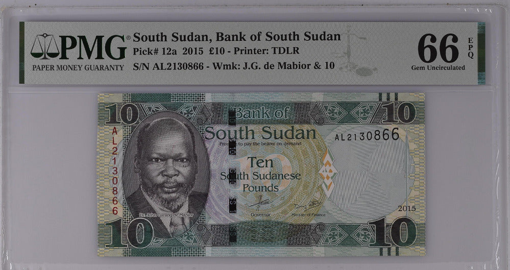 South Sudan 10 Pounds 2015 P 12 a Gem UNC PMG 66 EPQ Top Pop