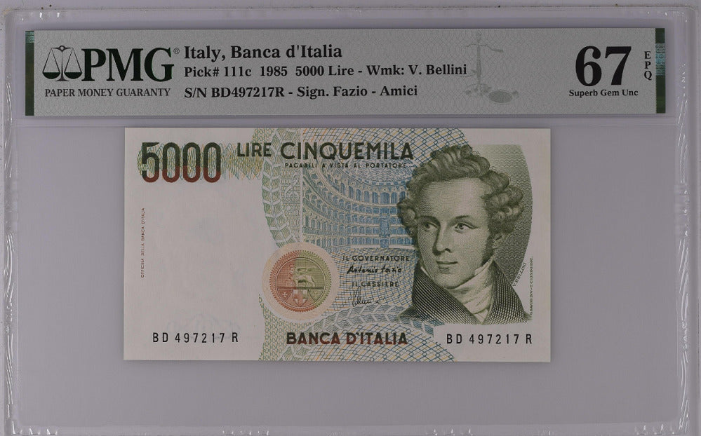 Italy 5000 Lire 1985 P 111 c Superb Gem UNC PMG 67 EPQ