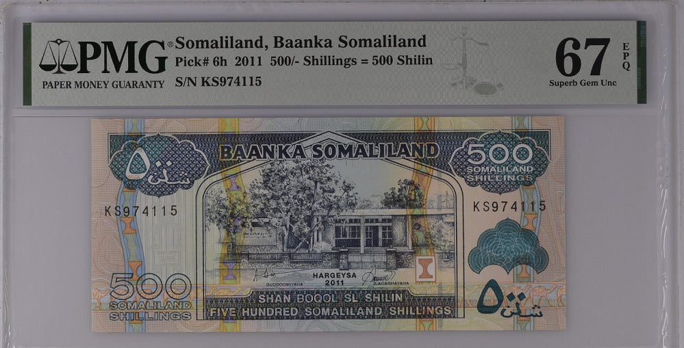 Somaliland 500 Shillings 2011 P 6 h Superb Gem PMG 67 EPQ Top Pop