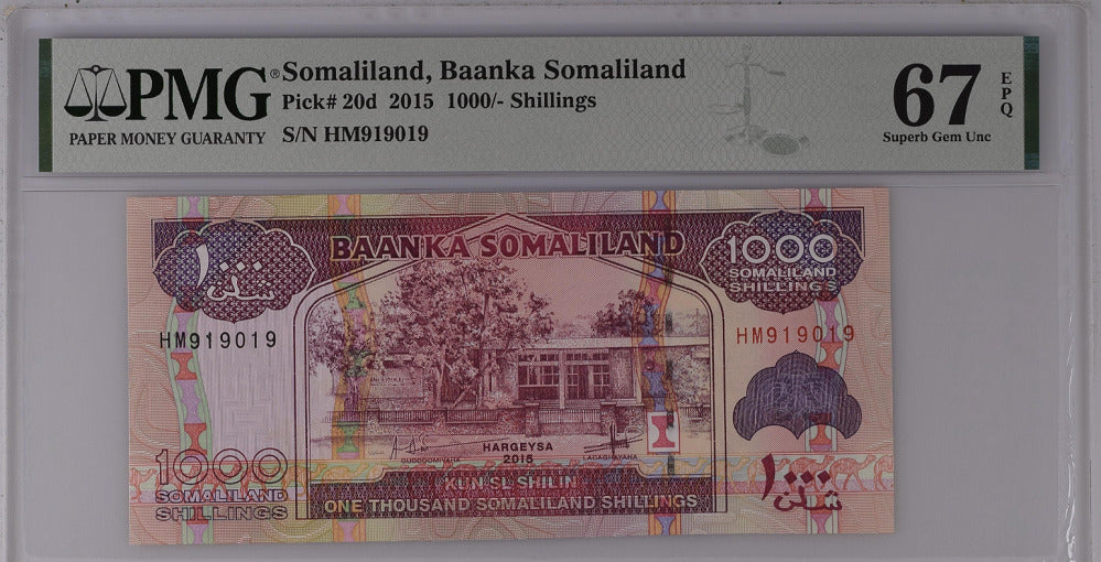 Somaliland 1000 Shillings 2015 P 20 d Superb Gem PMG 67 EPQ