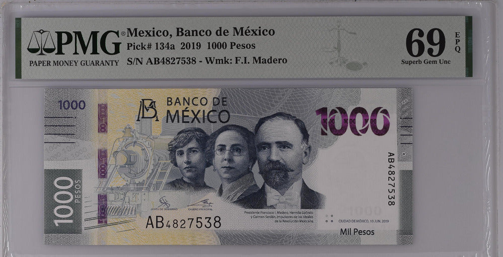 Mexico 1000 Pesos 2019 P 134 a Superb Gem UNC PMG 69 EPQ Top Pop