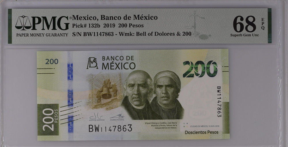 Mexico 200 Pesos 2019 P 132 b Superb Gem UNC PMG 68 EPQ Top Pop