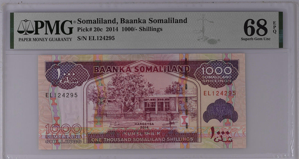 Somaliland 1000 Shillings 2014 P 20 c Superb Gem PMG 68 EPQ Top Pop