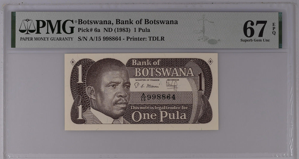 Botswana 1 Pula ND 1983 P 6 a Superb GEM UNC PMG 67 EPQ Top Pop